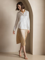 [أبيض] SilkSilky-SA Long Sleeve Lapel Collar بلايز نسائية 007