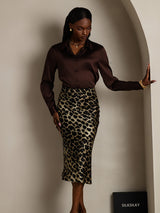[شوكولاتة داكنة] SilkSilky-SA Long Sleeve Lapel Collar بلايز نسائية 005