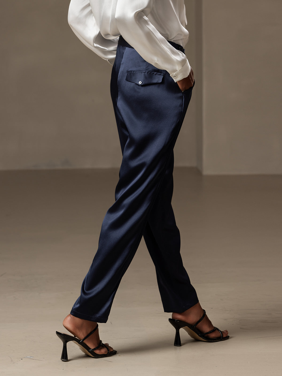 [أزرق غامق] SilkSilky-SA 19Momme الحرير Womens Pants 002