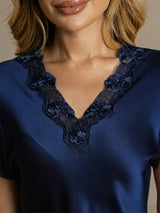 [أزرق غامق] SilkSilky-SA Short Sleeve V Neck باس النوم 004