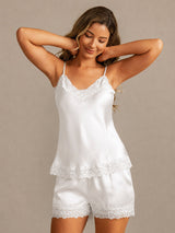 [أبيض] SilkSilky-SA Sleeveless V Neck مجموعة قميص قصير 006