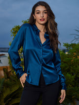 [المياه الخضراء] SilkSilky-SA Long Sleeve Lapel Collar بلايز نسائية 001