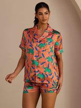 [فيل صلصالي] SilkSilky-SA Short Sleeve Lapel Collar طقم بيجامة نسائي 001