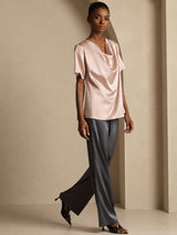 [توسكانا] SilkSilky-SA Short Sleeve Cowl Neck بلوزات نسائية 007