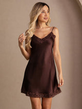[بني] SilkSilky-SA Sleeveless V Neck باس النوم 006