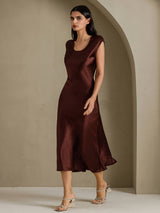 [قهوة] SilkSilky-SA Cap Sleeve فساتين نسائية 001