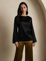 [أسود] SilkSilky-SA Long Sleeve Boat Neck بلوزة 003