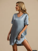 [أزرق رمادي] SilkSilky-SA Half Sleeve V Neck باس النوم 005