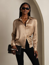 [أنماط زهرية] SilkSilky-SA Long Sleeve Lapel Collar بلايز نسائية 001