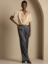 [شامبانيا] SilkSilky-SA Short Sleeve Cowl Neck بلوزات نسائية 008