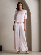 [لون القرنفل] SilkSilky-SA Half Sleeve Round Neck طقم بيجامة نسائي 001