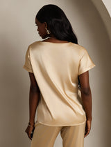 [شامبانيا] SilkSilky-SA Short Sleeve Boat Neck تي شيرت نسائية 002