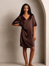 [بني] SilkSilky-SA Half Sleeve V Neck باس النوم 005