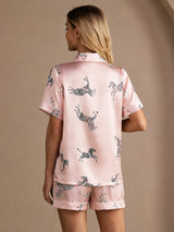 [حمار وحشي وردي] SilkSilky-SA Short Sleeve Lapel Collar طقم بيجامة نسائي 002