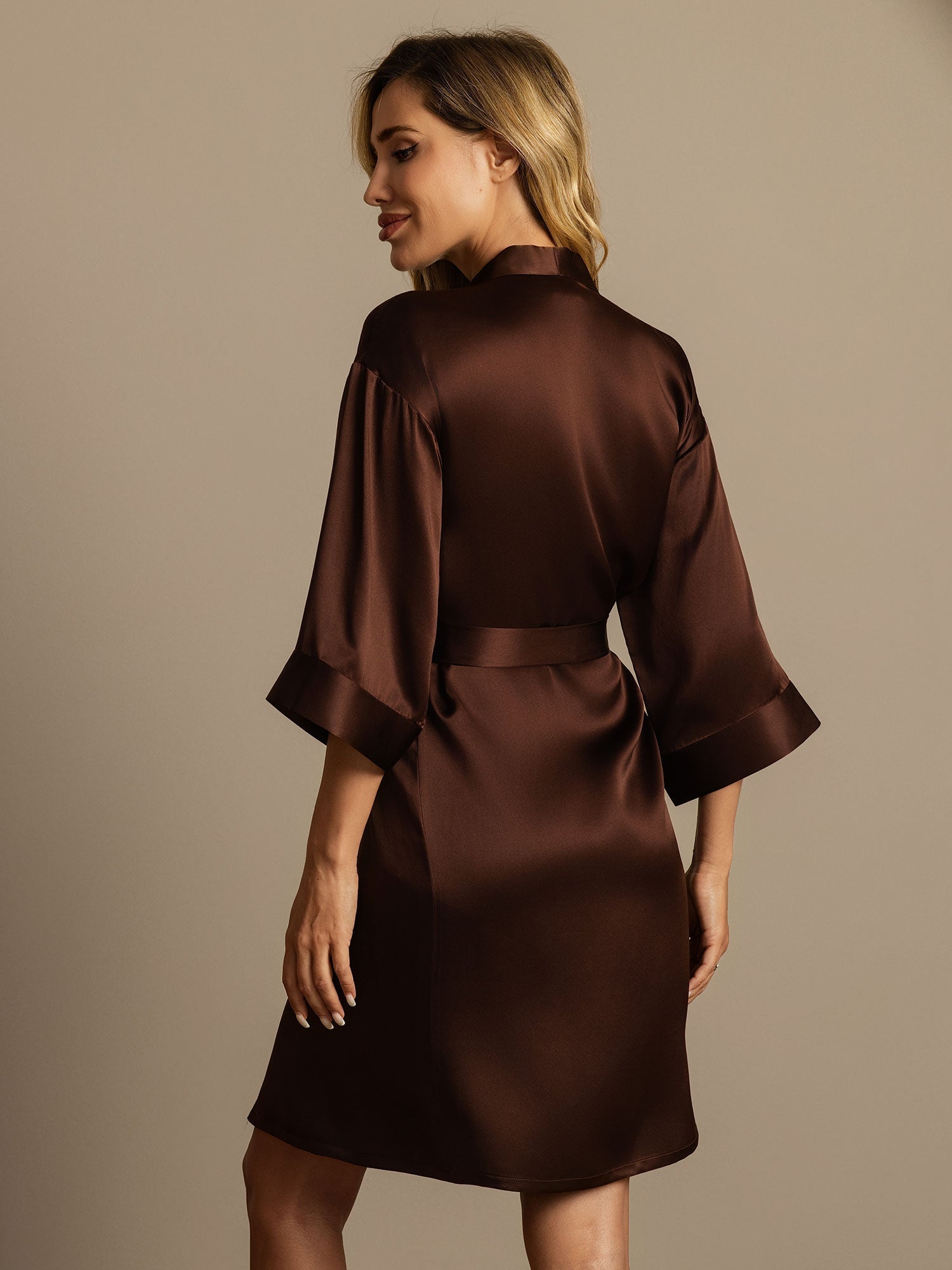 [قهوة] SilkSilky-SA الحرير الخالص Womens Robe 002,