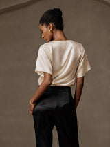 [اللون البيج] SilkSilky-SA Short Sleeve Cowl Neck بلوزات نسائية 002