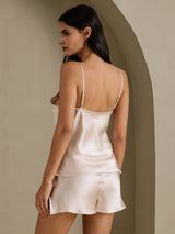 [اللون البيج] SilkSilky-SA Sleeveless V Neck مجموعة قميص قصير 002
