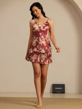 [تنين بلون النبيذ] SilkSilky-SA Sleeveless V Neck مجموعة قميص قصير 007