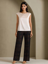 [اللون البيج] SilkSilky-SA Cap Sleeve Round Neck تي شيرت نسائية 006