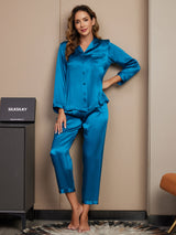 [المياه الخضراء] SilkSilky-SA Long Sleeve Lapel Collar طقم بيجامة نسائي 004