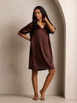 [بني] SilkSilky-SA Half Sleeve V Neck باس النوم 006