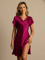 [خمر] SilkSilky-SA Short Sleeve V Neck باس النوم 003