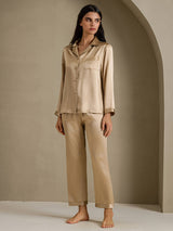 [ذهبي شمبانيا] SilkSilky-SA Long Sleeve Lapel Collar طقم بيجامة نسائي 006