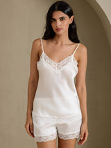 [أبيض] SilkSilky-SA Sleeveless V Neck مجموعة قميص قصير 001