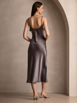 [كاكي غامق] SilkSilky-SA Sleeveless V Neck فساتين نسائية 002