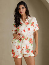 [رمان أبيض] SilkSilky-SA Short Sleeve Notch Collar طقم بيجامة نسائي 001