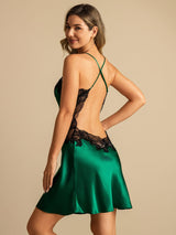 [أخضر غامق] SilkSilky-SA Sleeveless V Neck باس النوم 001