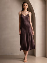 [قهوة] SilkSilky-SA Sleeveless V Neck فساتين نسائية 004