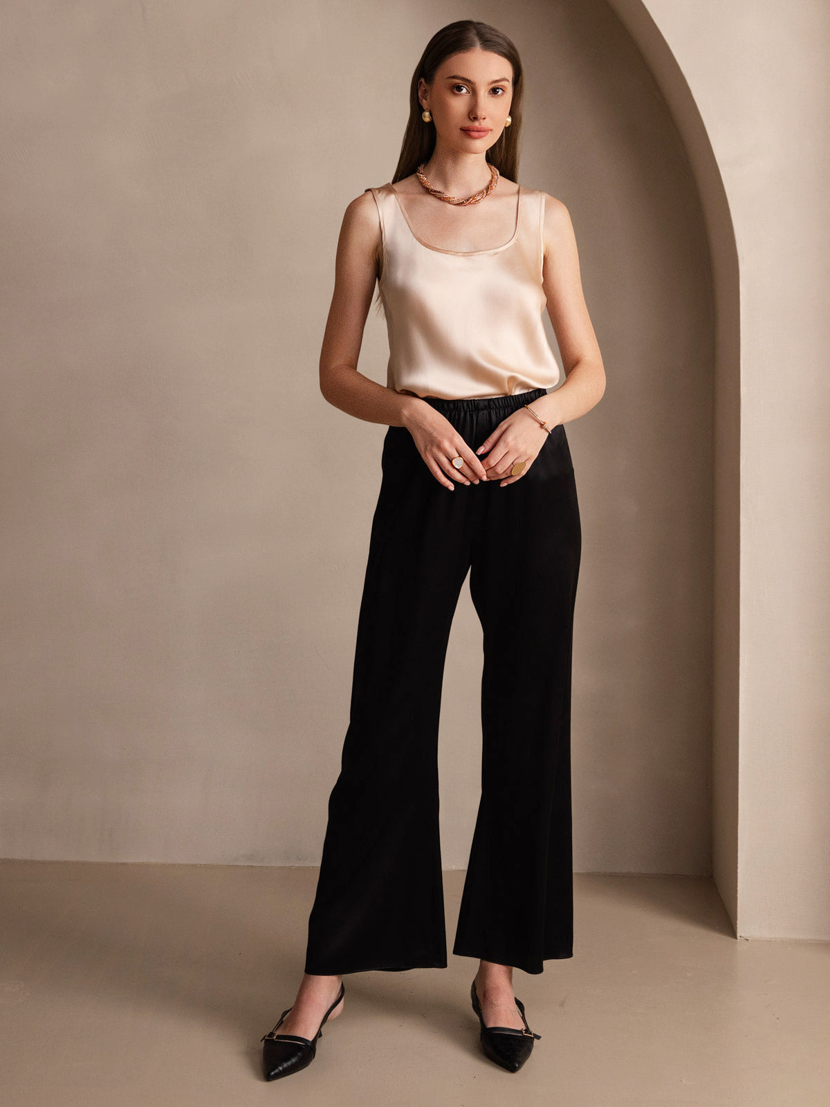 [شامبانيا] SilkSilky-SA 19Momme الحرير رقبة على شكل حرف U كامي 007,