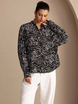 [موجة سوداء] SilkSilky-SA Long Sleeve Lapel Collar بلايز نسائية 003