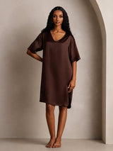 [بني] SilkSilky-SA Half Sleeve V Neck باس النوم 008