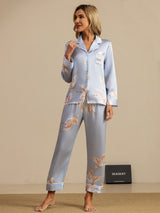 [أزرق فاتح] SilkSilky-SA Long Sleeve Lapel Collar طقم بيجامة نسائي 005