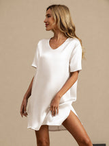 [أبيض] SilkSilky-SA Half Sleeve V Neck باس النوم 004