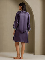[رمادي أرجواني] SilkSilky-SA 3/4 Sleeve V Neck رداء الحمام وقميص النوم 002