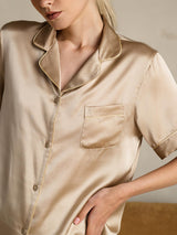 [شامبانيا] SilkSilky-SA Short Sleeve Lapel Collar طقم بيجامة نسائي 008