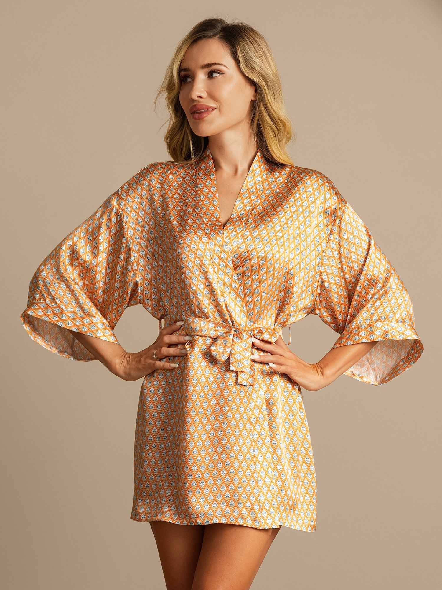 [أنماط زهرية] SilkSilky-SA الحرير الخالص Womens Robe 001,