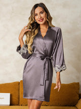 [رمادي أرجواني] SilkSilky-SA 3/4 Sleeve رداء حمام نسائي 001