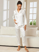 [أبيض] SilkSilky-SA Long Sleeve Lapel Collar طقم بيجامة نسائي 002