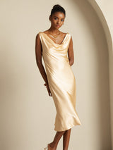 [شامبانيا] SilkSilky-SA Sleeveless Cowl Neck فساتين نسائية 007