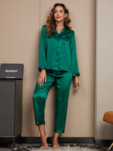 [أخضر] SilkSilky-SA Long Sleeve Lapel Collar طقم بيجامة نسائي 004