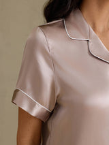 [رمادي الظل] SilkSilky-SA Short Sleeve Lapel Collar طقم بيجامة نسائي 005