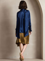 [أزرق غامق] SilkSilky-SA Long Sleeve High Neck بلوزة 002