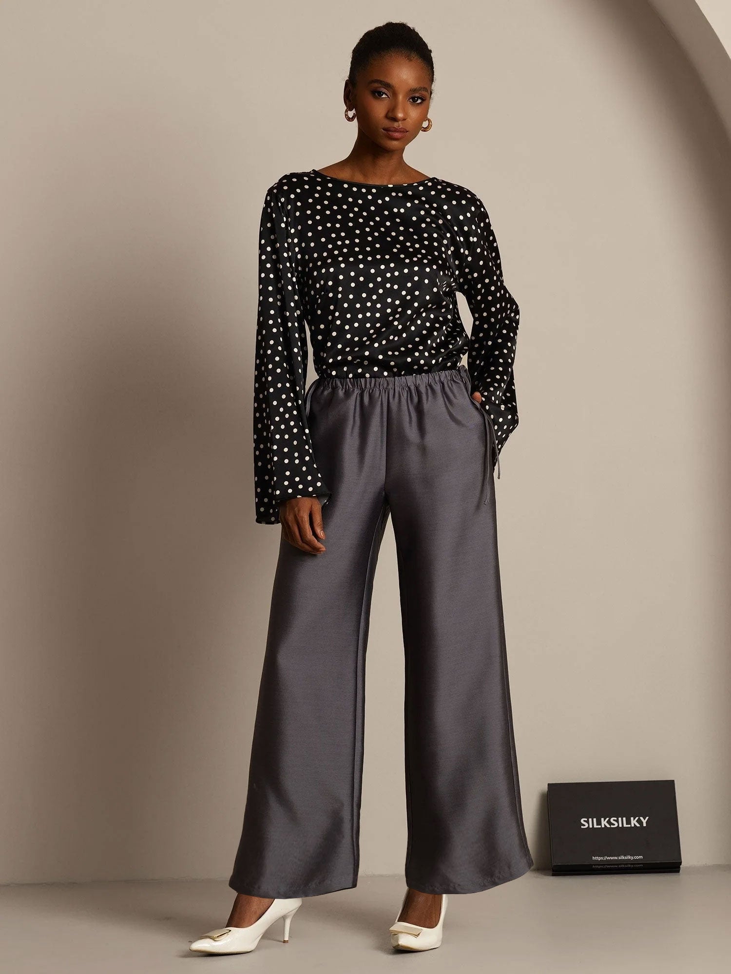 [رمادي] SilkSilky-SA 32Momme الحرير Womens Pants 003,