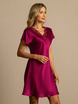 [خمر] SilkSilky-SA Short Sleeve V Neck باس النوم 005