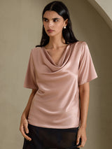 [توسكانا] SilkSilky-SA Short Sleeve Cowl Neck بلوزات نسائية 001