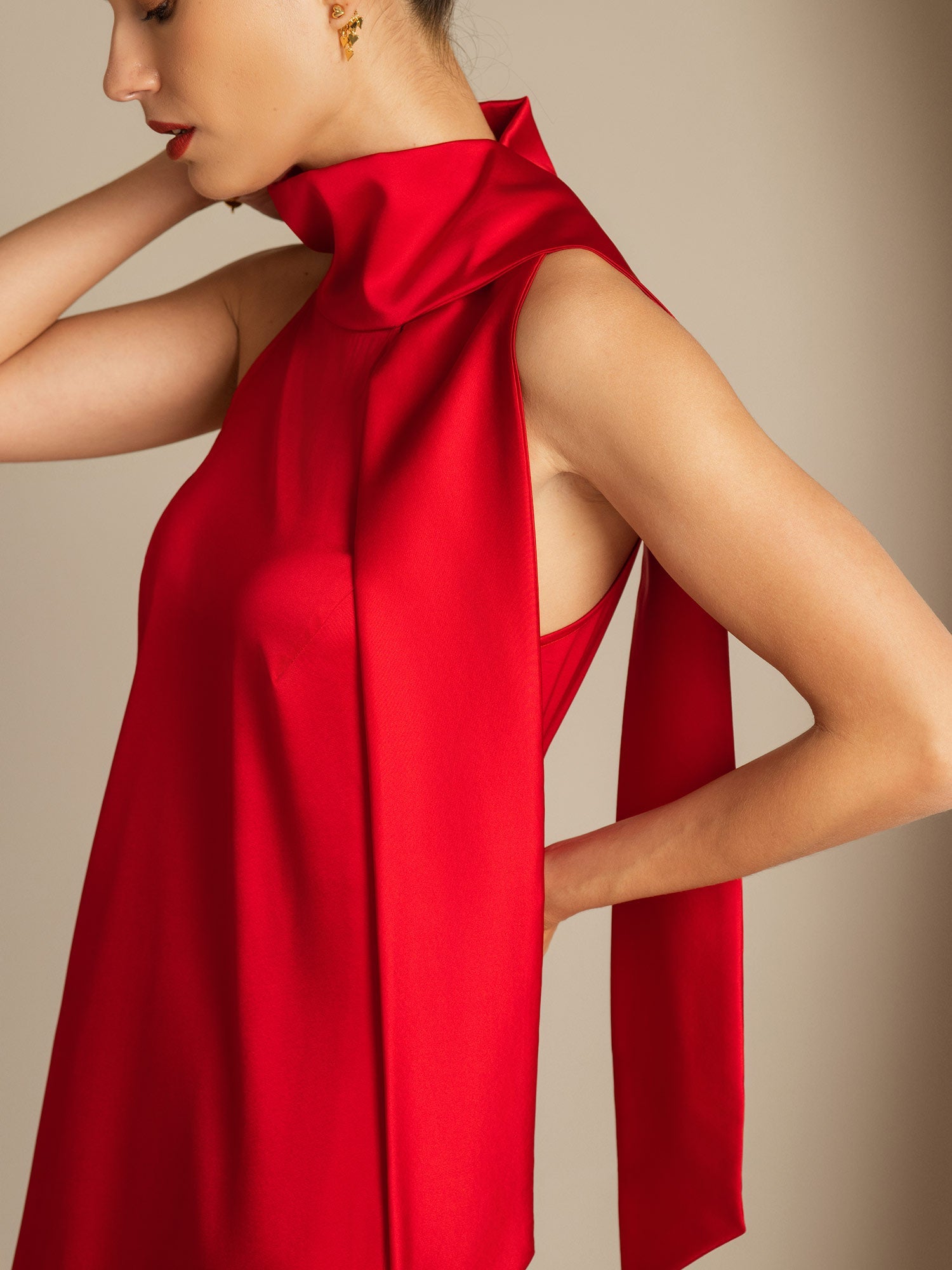 [أحمر] SilkSilky-SA 19Momme الحرير تعادل الرقبة فساتين نسائية 005,